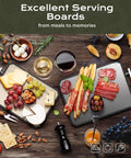 Double Sided Stainless Steel Meat Cutting Board And Wheat Straw Veggie Board Large 16 By 11 Inch with assorted foods