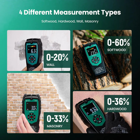 Pinless Moisture Meter For Walls And Wood With Color LED Alarm For Home DIY on wall, masonry, softwood and hardwood