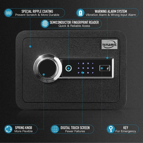 Biometric Fingerprint Safe Box 0.85 Cu Ft Heavy Duty Fireproof and Waterproof Cabinet with digital keypad and chrome knob