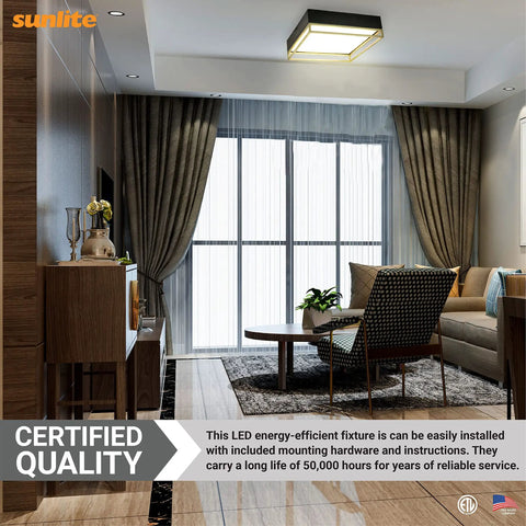 Cool 13 Inch LED Double Square Ceiling Light Fixture With Dimmable Color Temperature 3000K 4000K 5000K in modern living room