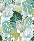 Teal And Yellow Retro Tropical Leaves Peel And Stick Wallpaper Roll For Accent Walls Dope Vibe 20.5 Inch Wide By 16.5 Feet Long