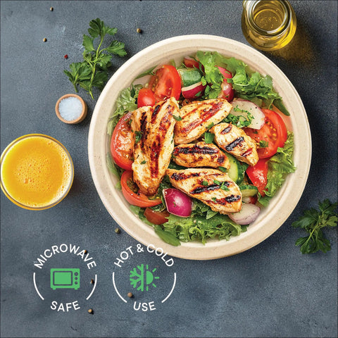 Heavy Duty 9 Inch Compostable Paper Plates 125 Pack Made From Sugarcane Bagasse Biodegradable Unbleached Brown Dinner Plates with salad