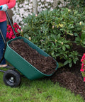 Two Wheel Garden Barrow With Rust Proof Powder Coated Frame Black Loop Handle Cart for easy pushing and dumping mulch