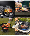 Cooking with Preseasoned 8 Inch Frying Pan Skillet With Detachable Wooden Handle on various heat sources, indoor and outdoor setups.