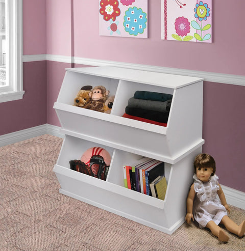 Two Bin Stackable Toy Storage Cubby Organizer For Kids Playroom A Solid Wood Panel Modular System That Grows With Your Needs