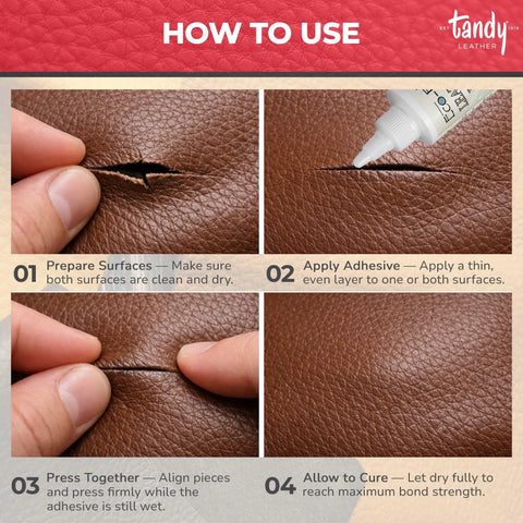 Step-by-step application of Eco Flo Leather Weld Adhesive Water Based Quick Tack Glue For Bags Belts Shoes And Craft Projects