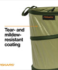 Kangaroo Collapsible Garden Bag For Yard Waste 10 Gallon Pop Up Bag with tear and mildew-resistant coating and handles visible.