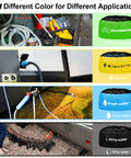 RV Storage And Organization Bags 4 Pack Black Blue Yellow Green Waterproof Organizer For Sewer Hoses Fresh And Waste Water Hoses And Electrical Cords Must Have Camper Gear To Keep Your Ride Tidy And Ready For Adventures, displaying color-coded bags and applications.