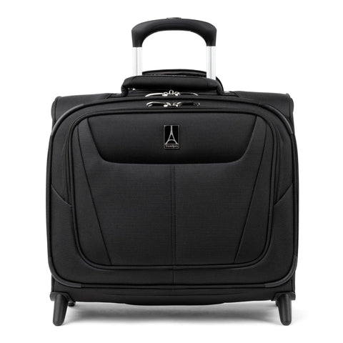 Maxlite 5 Softside Underseat Rolling Tote Two Wheel Carry On Bag for Cabin Use, black front view with handle extended.
