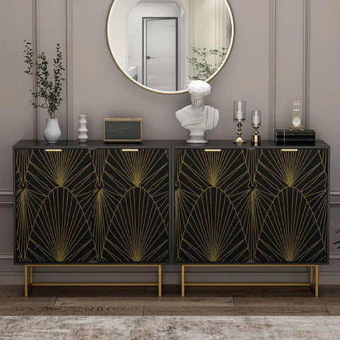 Removable Peel And Stick Black And Gold Geometric Wallpaper For Walls And Interiors on cabinet surface