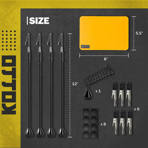 Image showing size components of Four Magnetic Gooseneck Helping Hands Soldering Station With PCB Holder and clamps.