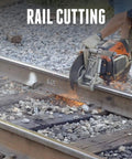 Using 14 Inch Tiger Zirc Rail Cutting Wheel For Steel And Metal Rails on railway tracks, sparks flying
