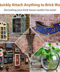 Built Tough Brick Wall Clips For Outdoor Hanging On Siding with decor like signs, clocks, and planters on various brick surfaces