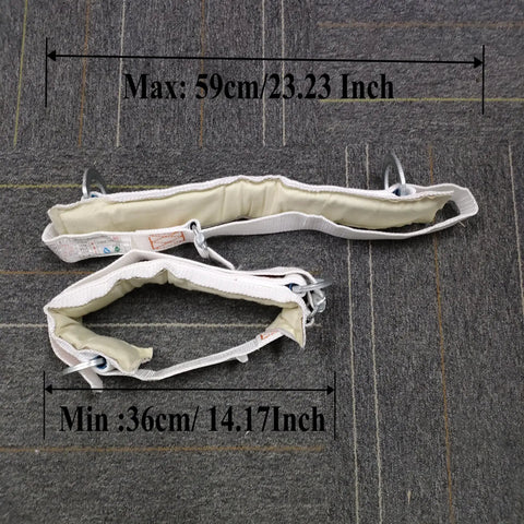 Pro Grade Fall Protection Belt With Two Side Adjustable Lanyards for Construction Pole Climbing, shown on carpet