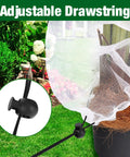 2 Pack Garden Insect Barrier Netting With Drawstring 4.9 By 3.2 Feet covering potted plant with adjustable drawstring detail