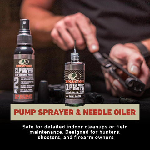All In One Gun Cleaning Oil CLP For Firearms Clean Lubricate And Protect In One Step bottle and needle oiler with firearm