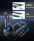 Detailed specifications of Heavy Duty 4400 Lb Capacity Electric Pallet Jack With Dual Safety System and Emergency Reverse Switch.