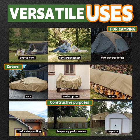 Heavy Duty 8x10 Feet Tan Tarp With 12 Mil Waterproof Poly Coverage used for versatile outdoor coverings and protection