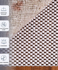 Close-up of Super Grip Natural Non Slip Rug Pad Cushioned 2 By 3 Feet on hardwood floor, showing weave pattern and benefits.