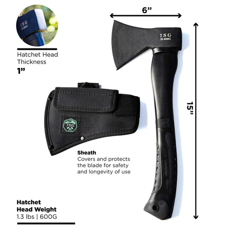 Throwing Axe For Camping And Bushcraft, Ultra Sharp Survival Hatchet With Sheath, Tactical Outdoor Axe dimensions and sheath.
