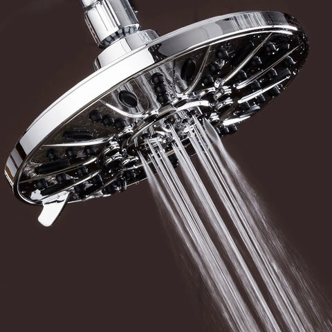 High Pressure 6 Setting 7 Inch Rainfall Shower Head Angle Adjustable With Tool Free Installation Chrome Finish in use