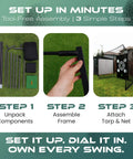 Backyard Ready Golf Hitting Net Ten By Eight By Five And A Half Feet With Silent Target Tarp setup steps displayed