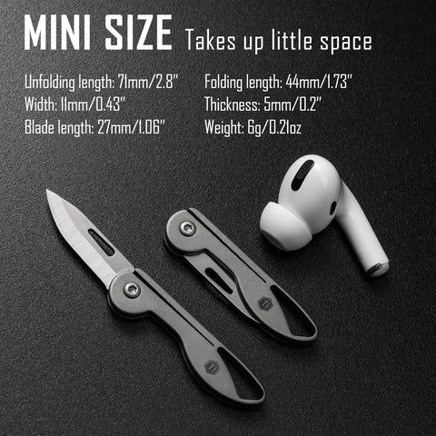Mini Titanium Pocket Knife For Everyday Carry With Razor Sharp Folding Blade, Ultra Lightweight EDC Tool next to earphone