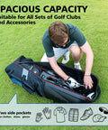 Travel Golf Bag With Wheels Hard Case Top Waterproof 1680D Oxford Heavy Duty Shield Protecting Clubs open with golfer