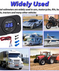 Car Battery Voltage Meter 12V 24V Digital Volt Gauge For Auto Battery Health And Level Monitoring Prevent Draining Prolong Battery Life Easy Readouts Ideal For Vehicle Electrical System Management black ABS LED with wires and screws for cars, trucks, RVs, boats, and tractors