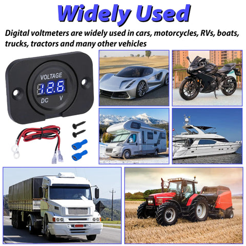 Car Battery Voltage Meter 12V 24V Digital Volt Gauge For Auto Battery Health And Level Monitoring Prevent Draining Prolong Battery Life Easy Readouts Ideal For Vehicle Electrical System Management black ABS LED with wires and screws for cars, trucks, RVs, boats, and tractors