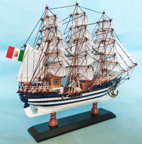 Wooden Model Ship Amerigo Vespucci 1:300 Scale Replica Fully Assembled Sailboat Decor with Handcrafted Basswood Hull