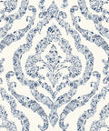 Guildford Peel And Stick Damask Wallpaper Blue, Easy Install, Repositionable And Removable Wall Covering, floral damask pattern