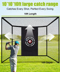 Oversized 10x10x10 Feet Golf Hitting Cage Net With Hanging Design Straps And Carabiners No Poles Needed for Backyard Practice