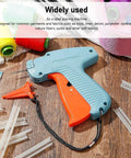 Clothes Tagging Machine For Clothing, Price Tag Attacher Kit with Accessories on wooden surface for shops, retailers.