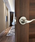 Wave Lever Keyed Entry Door Lock Set in Silver for Lefty Doors with Three Keys Included adjustable backset on wooden door