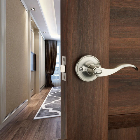 Wave Lever Keyed Entry Door Lock Set in Silver for Lefty Doors with Three Keys Included adjustable backset on wooden door