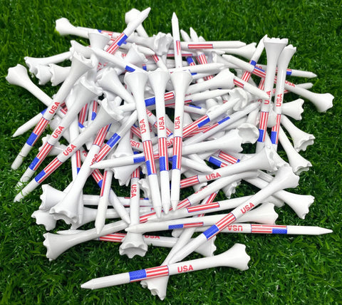 3 1/4 Inch American Flag Plastic Golf Tees Pack Of 100 Patriotic Bulk Tees With 6 Prong Cup To Reduce Ball Contact, Durable Plastic