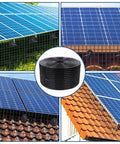 Collage of Solar Panel Bird Mesh Guard 6 Inch By 50 Foot Black PVC Coated Steel Netting on various roof installations