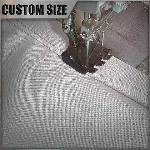 Close-up of sewing machine stitching fabric for 14 By 14 Foot Grey Waterproof Sun Shade Sail UPF50 Plus Canopy Awning Shelter For Outdoor Patio Backyard Garden Carport Water Resistant UV Block 95 Percent Custom Size Available