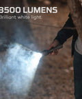 Person using DaVinci 3500 Lumen Rechargeable Handheld Flashlight With Power Bank Built In USB Type C Charging Waterproof EDC Light