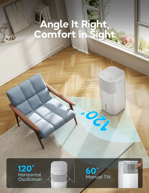 Room with No Window Portable Evaporative Air Cooler With Remote Control 3 Speed Settings 4 Modes 7 Hour Timer Ice Packs Bladeless