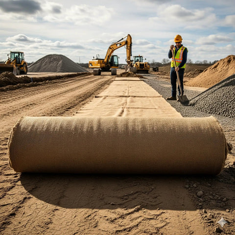 Burlap Fabric Roll 36 Inch Wide by 150 Feet Long Non Fraying Tight Woven Natural Burlap used for construction site landscaping.