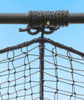 Close-up of netting and steel frame from Trapezoid Baseball Batting Cage Kit With Complete Cage, Connector Set, And Premium Net Package For 55Ft Practice Tunnel