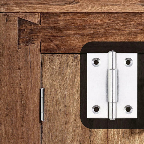 Twenty Pack Heavy Duty Stainless Steel Folding Butt Hinges 2 Inch mounted on wooden door for cabinetry.