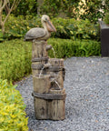 Chill Four Tier Pelican And Driftwood Outdoor Cascading Water Fountain For Porch Backyard Or Lawn Resin Construction Weatherproof Rust Resistant Brown Finish Low Maintenance