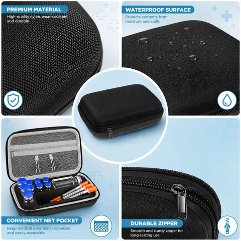 Grab And Go Vial Storage Case For Fridge And Travel Holds 7x 3ml 3x 10ml And 1x 30ml Vials With Mesh Pocket Organizer Black Case