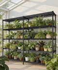 Beefy Heavy Duty 5 Tier Wire Shelving Unit, 73 Inch Wide, 71 Inch High, 17.7 Inch Deep, Garage Storage Solution, Commercial Grade Steel Shelves Holds Up To 1650 Lbs, Extra Wide Organization Rack, Easy Assembly with potted plants