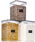 Huge Airtight Food Storage Canisters With Lids 5.2L Each 3 Pack BPA Free Plastic Containers with pasta, grains, and sugar
