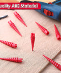 Wood Screw Hole Repair Kit Ten Pack For Stripped Holes In Wood Doors And Furniture Quick Fix For Stripped Threads Fits Screws From 2 To 16 Red Great Value on wooden surface with drill