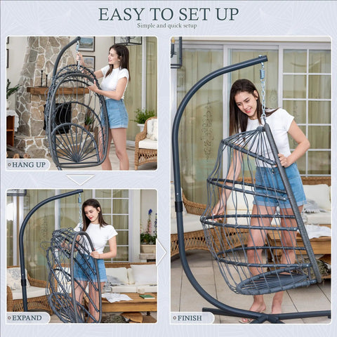 Indoor Outdoor Egg Chair With Stand For Patio And Balcony Wicker Swing Egg Chair Rust Resistant Steel Frame assembly